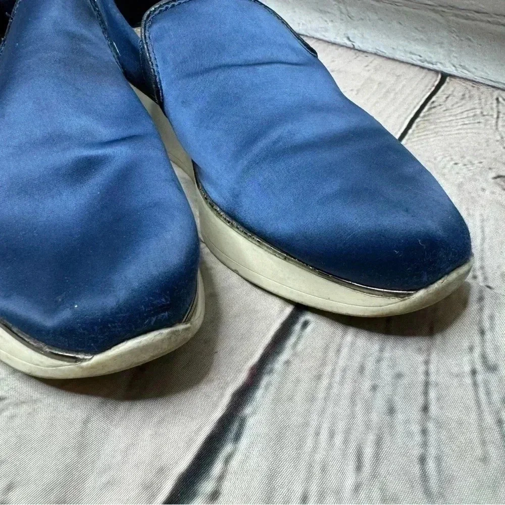 Karl Lagerfeld Paris Cameo2 Blue Satin Wedge Slip On Shoes Women’s size 6.5M